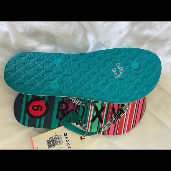 Roxy bright striped flip flops sandals size 6 - Picture 2 of 5